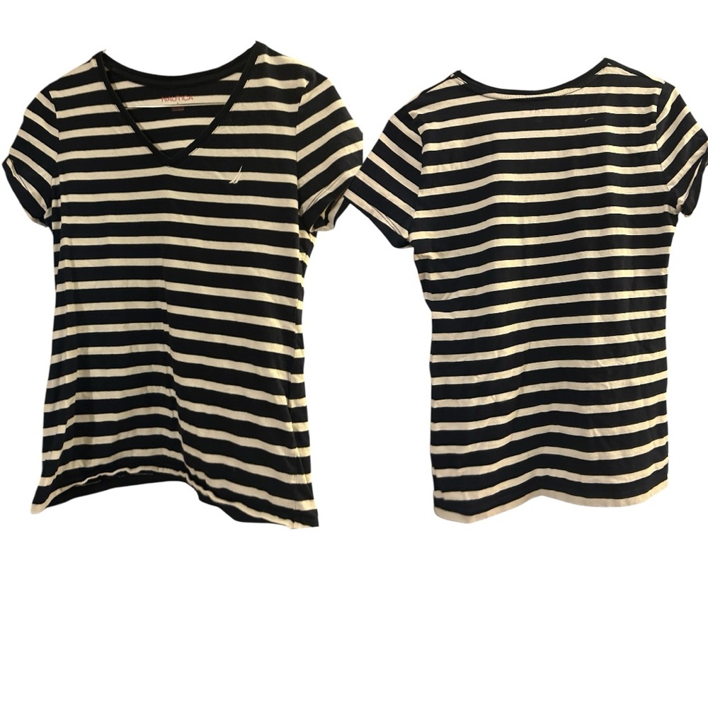 Nautica Black and White Striped T-Shirt